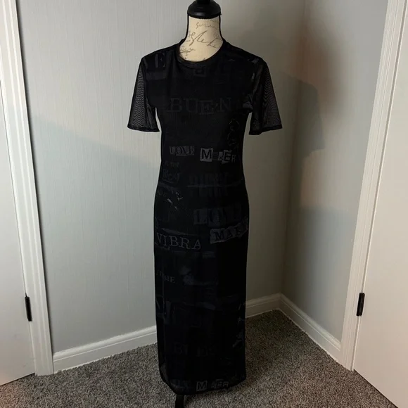 DESIGUAL Tulle Newspaper Midi Dress In Black Medium Brand New - Picture 4 of 11
